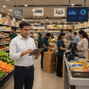 Common challenges faced by supermarket businesses including inventory management, pricing, and customer service
