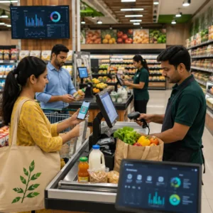 Modern supermarket using technology to improve customer experience and adapt to changing market trends